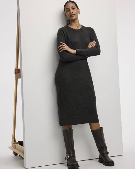 PlushSoft Crew-Neck Midi Sweater Dress