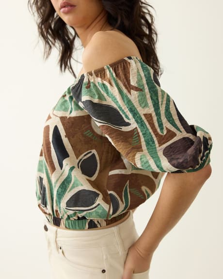 Short-Puffy-Sleeve Blouse with Scoop Neckline
