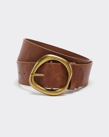Large Faux Leather Belt with Statement Buckle