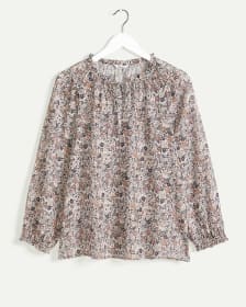 3/4 Sleeve Split Neck with Shirring Details Printed Blouse