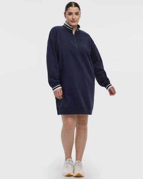 Long-Sleeve Half-Zip Mock-Neck Fleece Dress - Hyba
