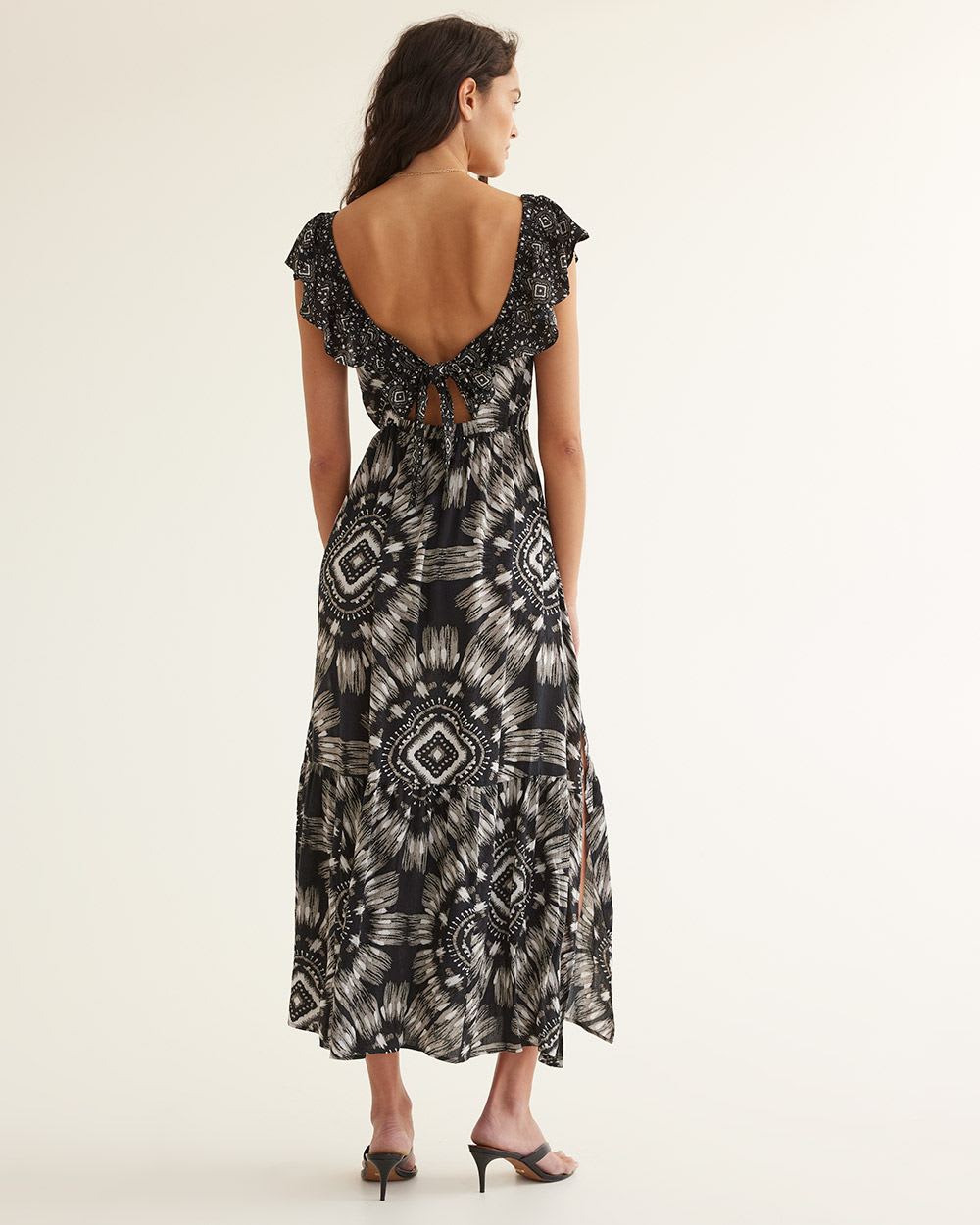 Short-Sleeve Maxi Dress with Wrap V Neckline