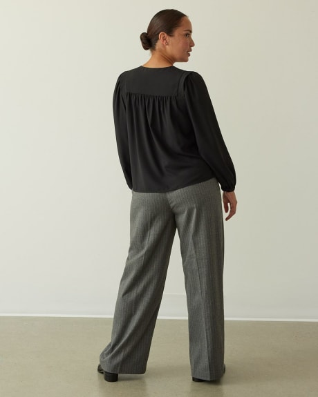 Long-Puffy-Sleeve Blouse with Buttoned V Neckline