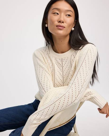 Pull en pointelle à manches longues ballons et col rond