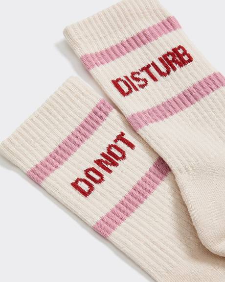 Ribbed Socks with Quote at Hem