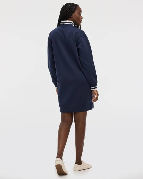 Long-Sleeve Half-Zip Mock-Neck Fleece Dress - Hyba