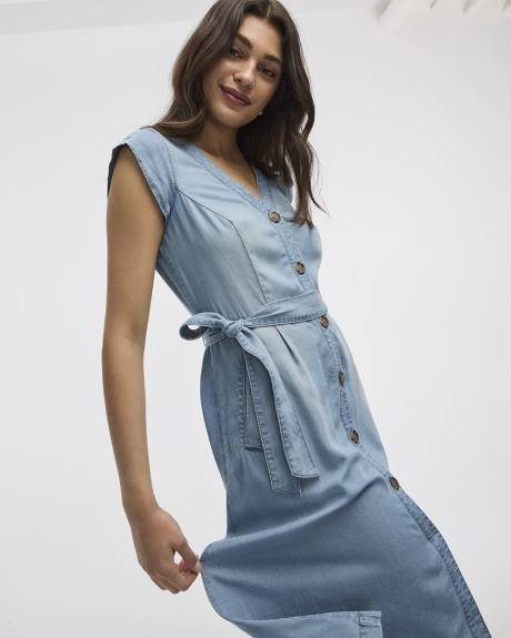 Cap-Sleeve Fit-and-Flare Tencel Midi Dress