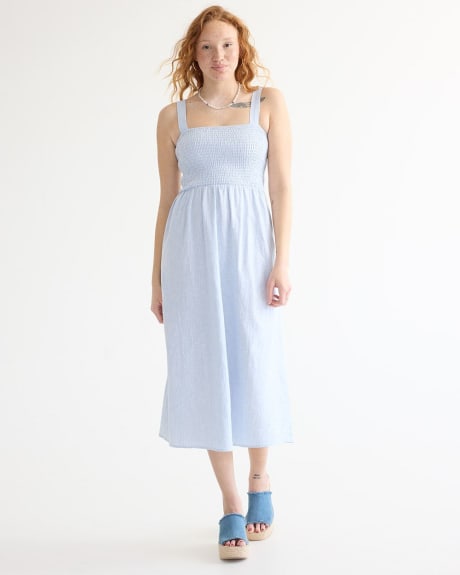 Sleeveless Midi Dress with Smocked Top