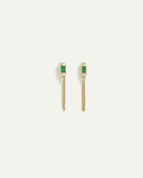Stud Earrings with Green Stones and Chains
