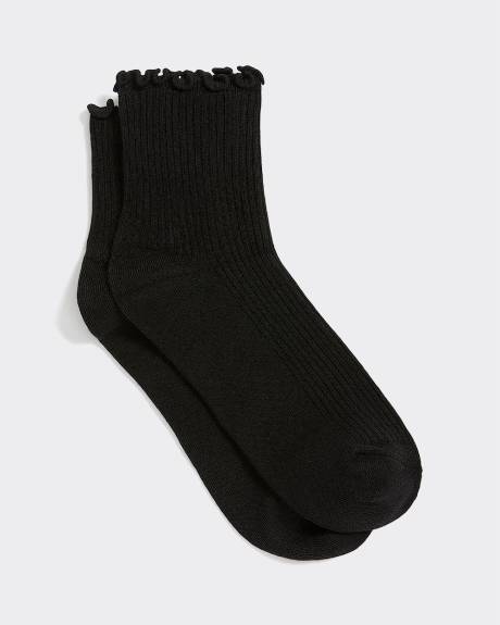 Cotton Anklet Socks with Ruffled Hems