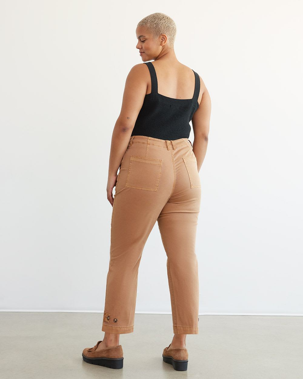 Straight-Leg High-Rise Twill Ankle Pant