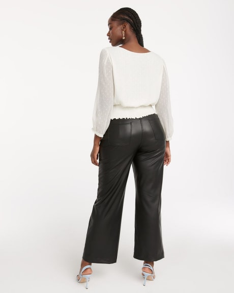 Wrap V-Neck Blouse with Long Puffy Sleeves
