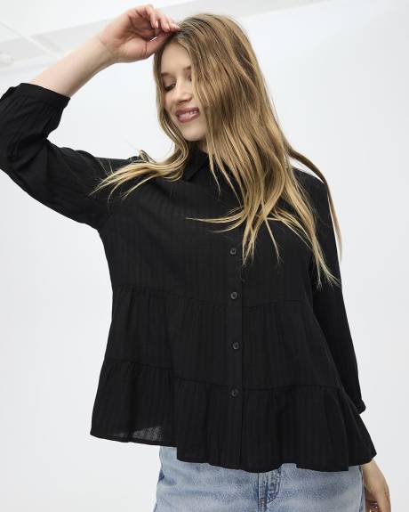 Long-Sleeve Buttoned-Down Peplum Blouse