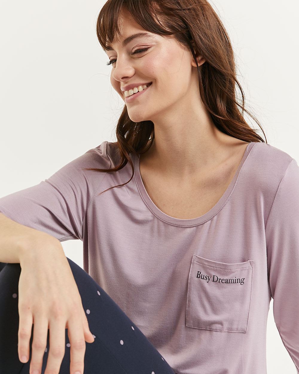 ¾ Sleeve Nightshirt with Chest Patch Pocket