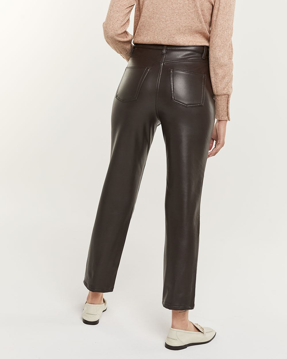 High Rise Faux Leather Straight Leg Pant