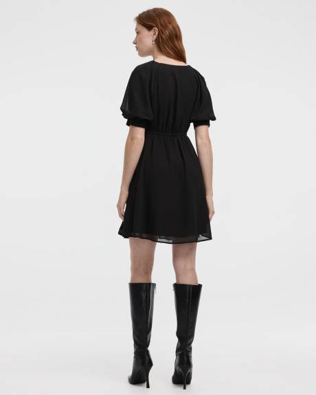 Elbow-Sleeve V-Neck Empire-Cut Dress
