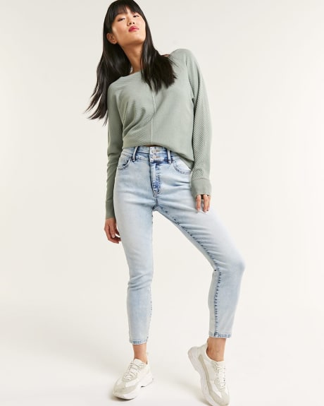 High Rise Ankle Skinny Jeans with Split Waistband