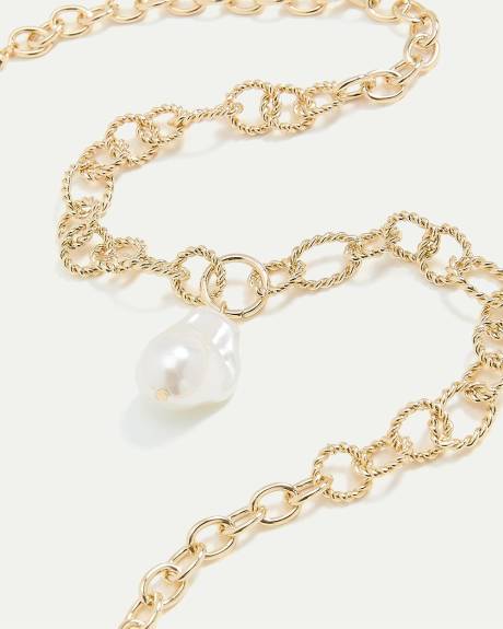 Short Cable-Chain Necklace with Pearl