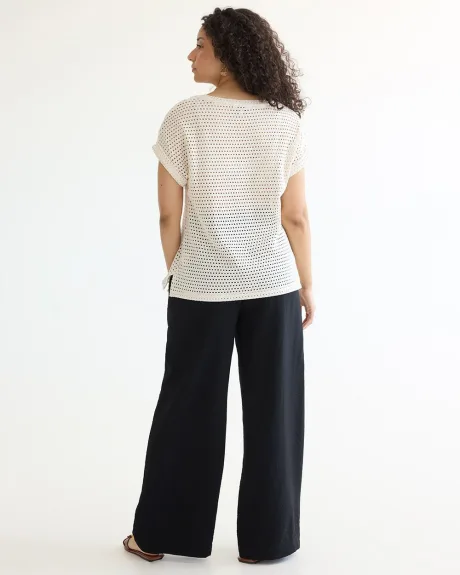 Extended-Sleeve Boat-Neck Mesh Top