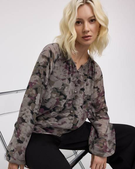 Split-Neck Long-Sleeve Blouse