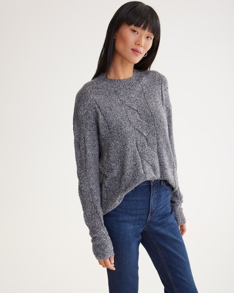 Cashmere Blend Crew-Neck Pullover with Cable Stitches