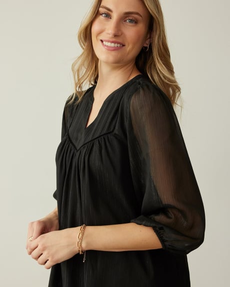 Long-Sleeve V-Neck Blouse with Lurex