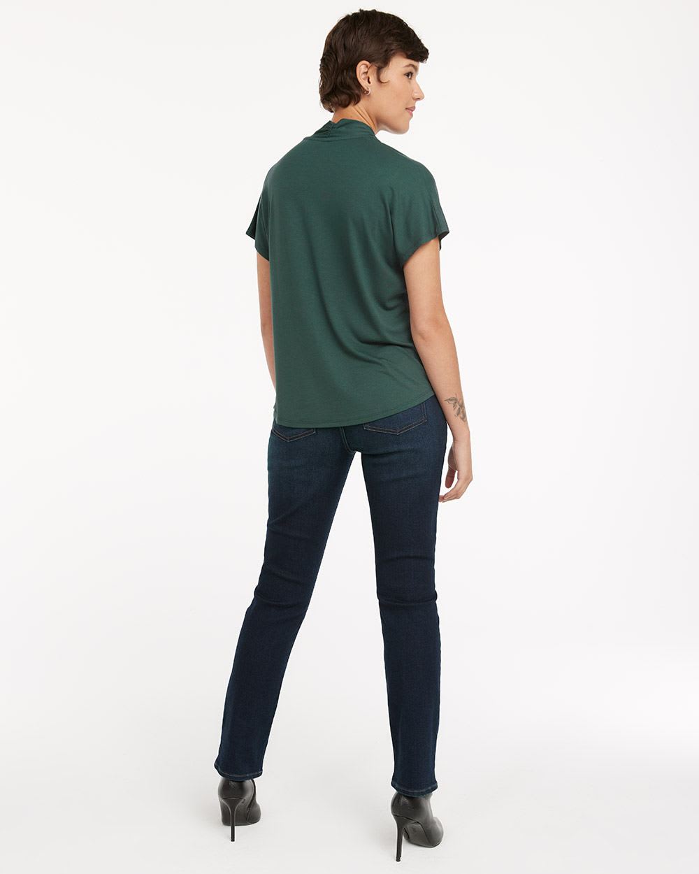 Solid V-Neck Top with Extended Sleeves