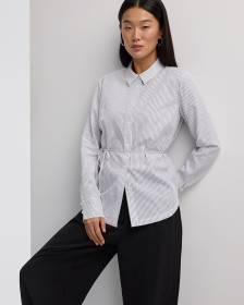 Striped Long-Sleeve Poplin Shirt with Self-Tie Sash