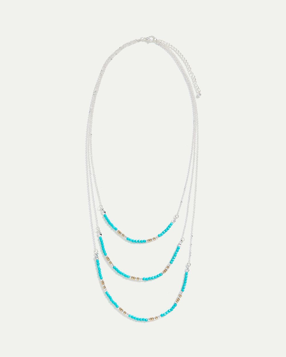 3-Layer Beads and Chain Short Necklace