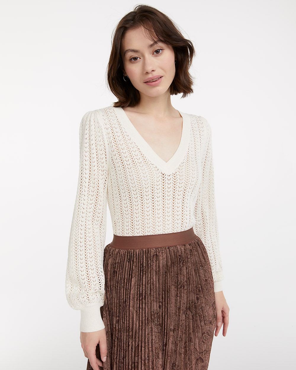 V-Neck Pullover with Pointelle Stitches