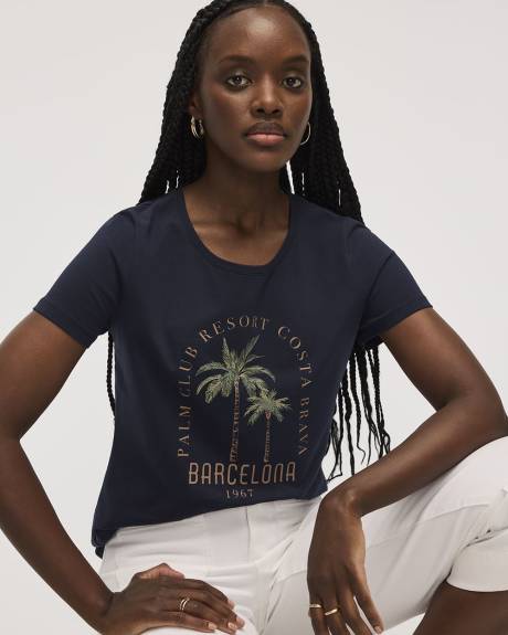 T-shirt imprim&eacute; graphique &agrave; col d&eacute;gag&eacute; - R Essentials