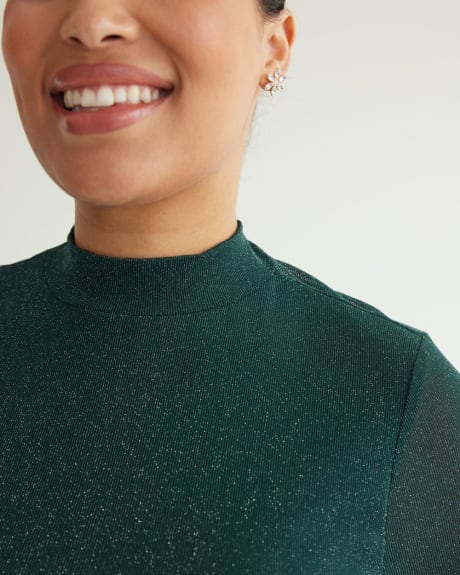 Long-Sleeve Mock-Neck Shimmer Top