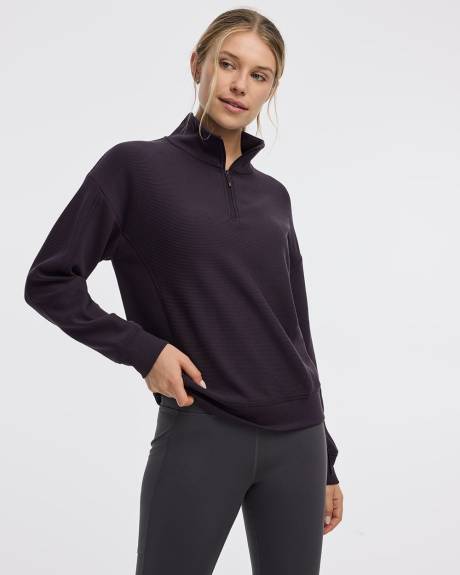 Long-Sleeve Sweater with Half-Zip Mock Neckline - Hyba