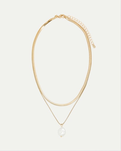Double-Chain Necklace with Pearl Pendant