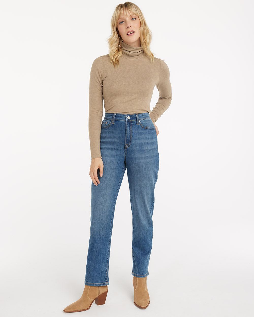 Super High-Rise Medium Wash Ankle Jean with Straight Leg