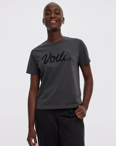 Short-Sleeve Crew-Neck Tee with Rhinestones