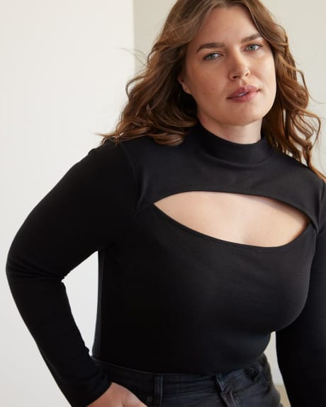 Long-Sleeve Textured Top with Cut-Out Detail