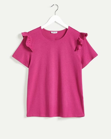 Crew Neck Short Sleeves Tee With Ruffles