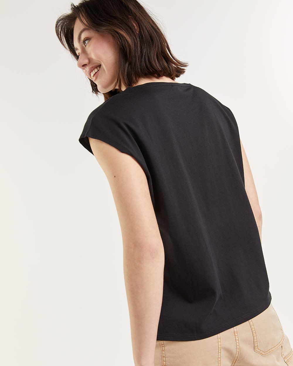 Screen Printed Extended Cap Sleeve Cotton Modal Tee