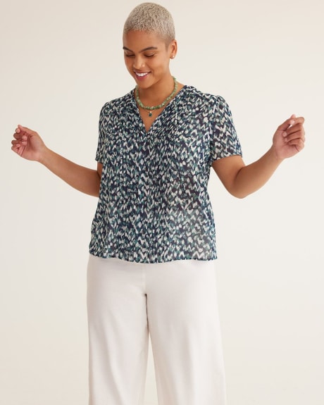 Short-Sleeve Blouse with Pintuck Details