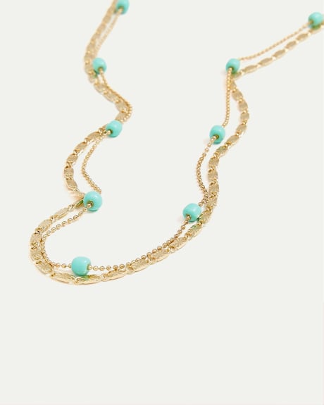 Double-Layer Short Necklace with Turquoise Beads