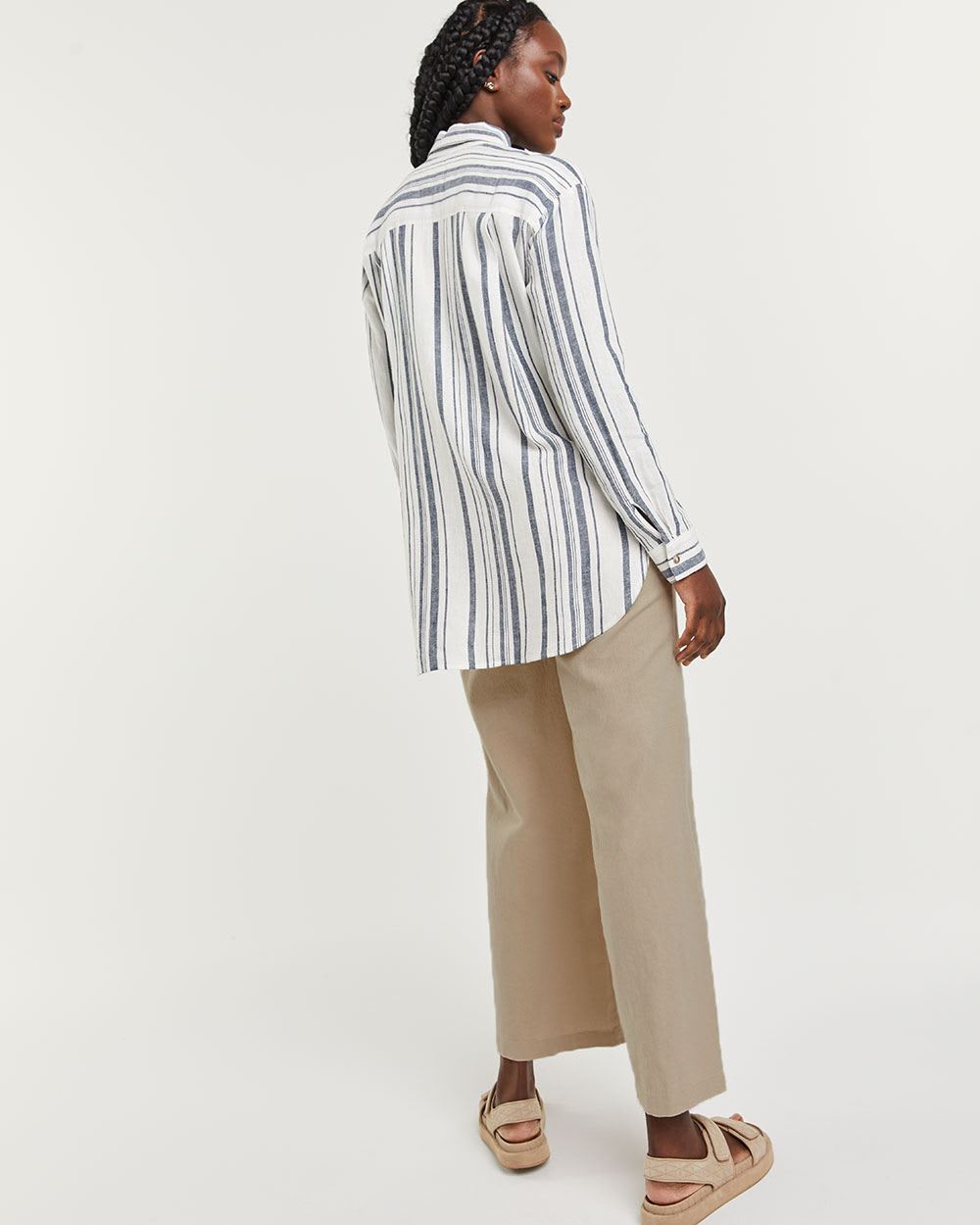 Long Sleeve Oversized Striped Linen Shirt