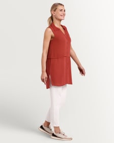Shirt Collar Solid Tunic With Buttons