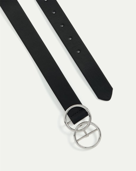 Faux Leather Belt with Double Ring Buckle