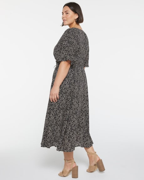 Short Sleeve Printed Wrap Midi Dress