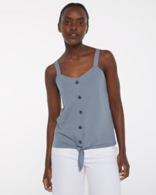 Cotton-Linen Blend Tank with Front Tie