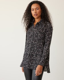 Buttoned-Down Long-Sleeve Crepe Blouse