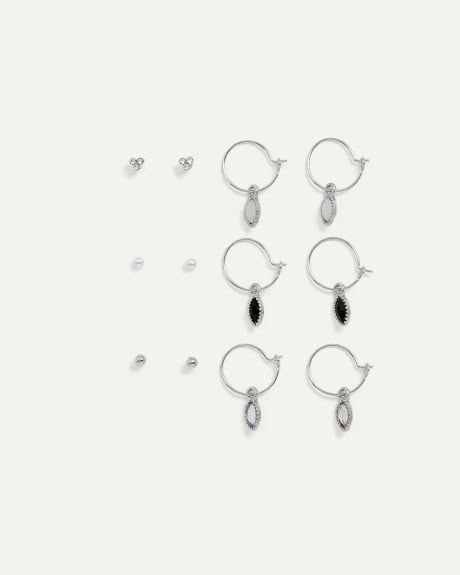 6-Pack Post and Stone Drop Hoops Earrings