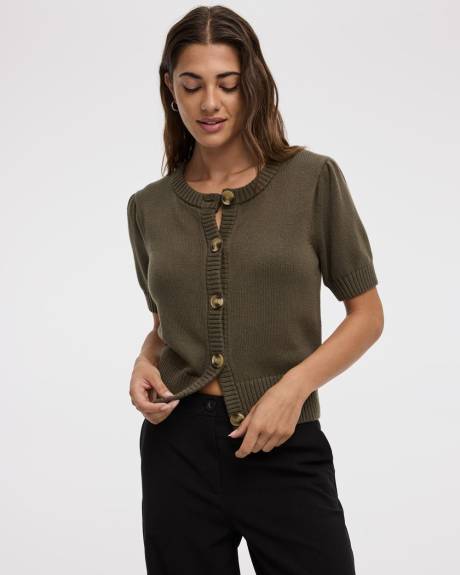 Cardigan à manches courtes bouffantes et col rond