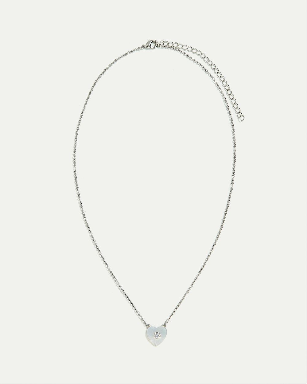 Short Heart-Pendant Necklace with Shiny Rhinestones